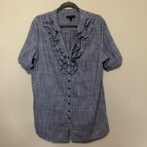 Sweet Magnolia Ruffle Button Up Chambray Shirt XL